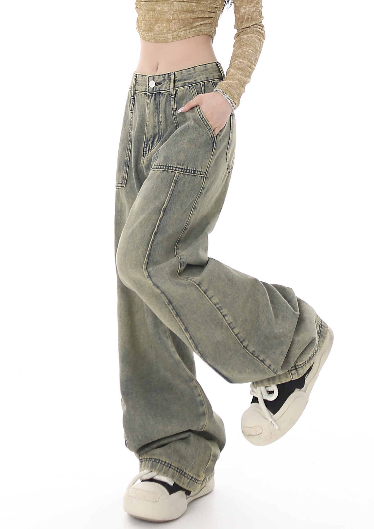 Qoo10 - PY 26-34 Casual Wide Fit Denim Pants Plus Size High Waist Wide Pants  D... : Women's Clothing